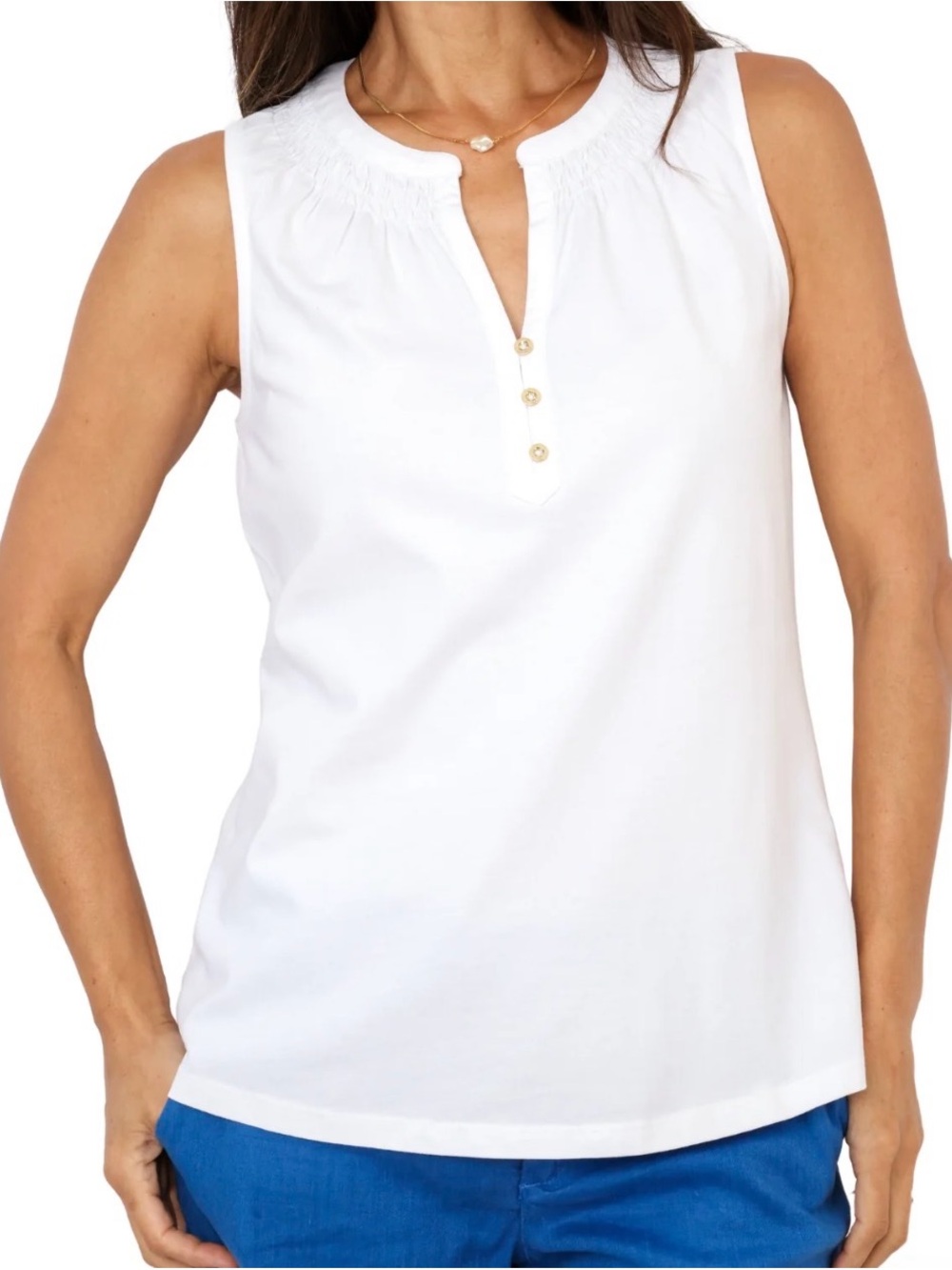 Lilly Pulitzer White Smocked Henley Tank